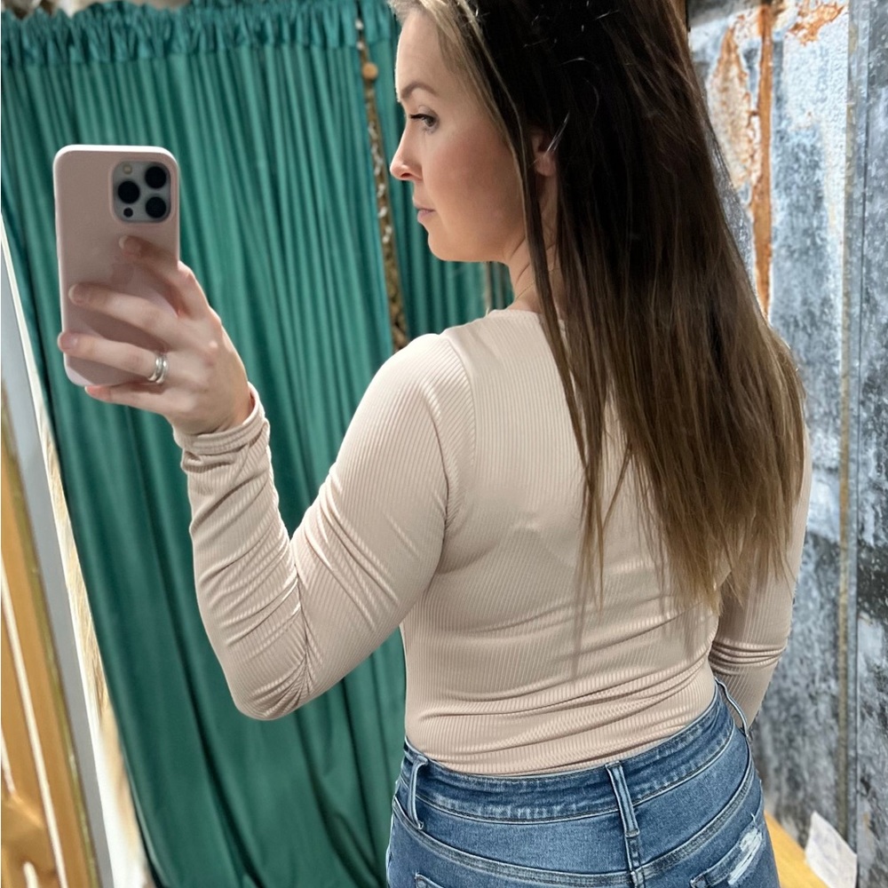 Tan Ribbed Bodysuit - Picture 2 of 3